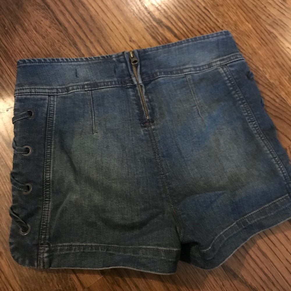 Free People lace up denim shorts with zipper butt